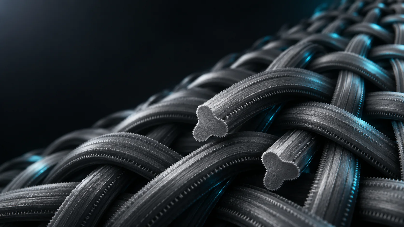 Conceptual visualization of serrated trilobal fibers in a woven structure